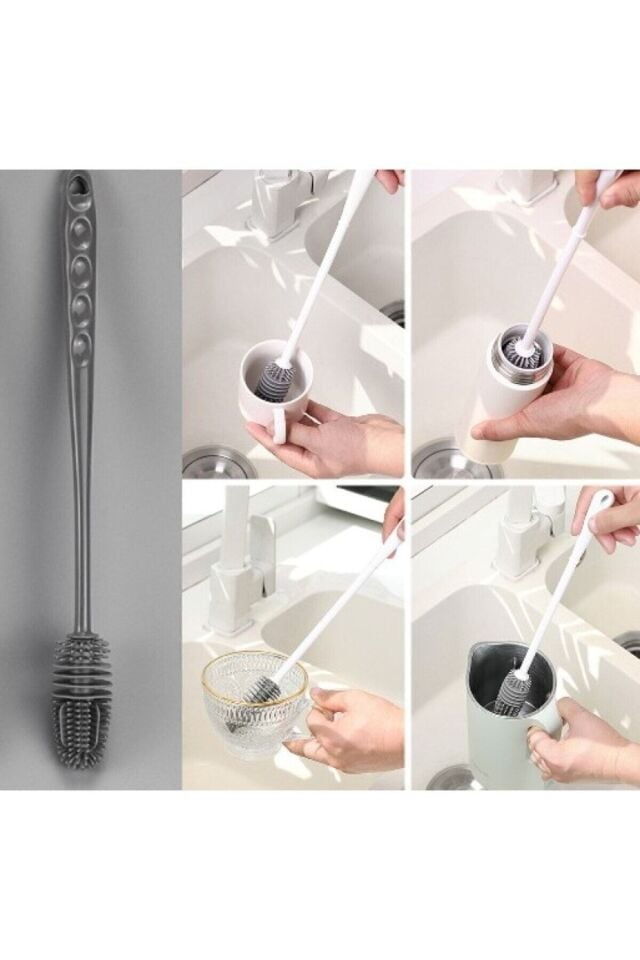 Pratik Mutfak Fırçası Uzun Saplı Silikon Bulaşık Yıkama Fırçası Bardak Ve Kavanoz Yıkama Fırçası