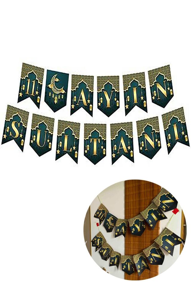 11 Ayın Sultanı Yazılı Zikzak Banner Yazı Süs 2 Metre Hoşgeldin Ramazan Bayramı Ipe Dizili Süsü