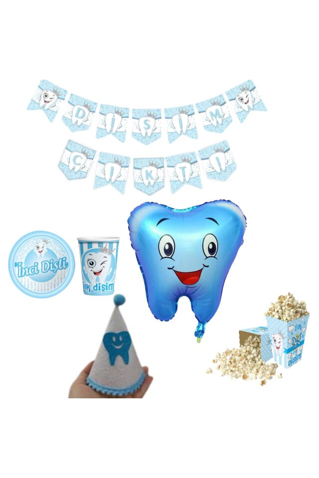 8 Kişilik Mavi Diş Buğdayı Günü Ilk Dişim Çıktı Parti Süsleri Erkek Parti Seti Süsleme Paketi