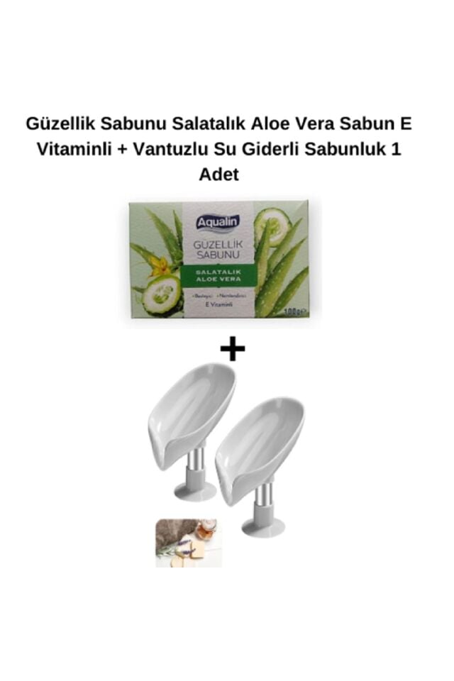 Güzellik Sabunu Salatalık Aloe Vera Sabun E Vitaminli 100 Gr + Vantuzlu Su Giderli Sabunluk