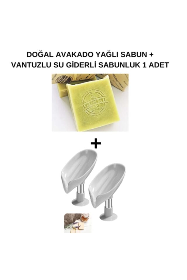 Doğal Avakado Yağlı Sabun + Vantuzlu Su Giderli Sabunluk Set