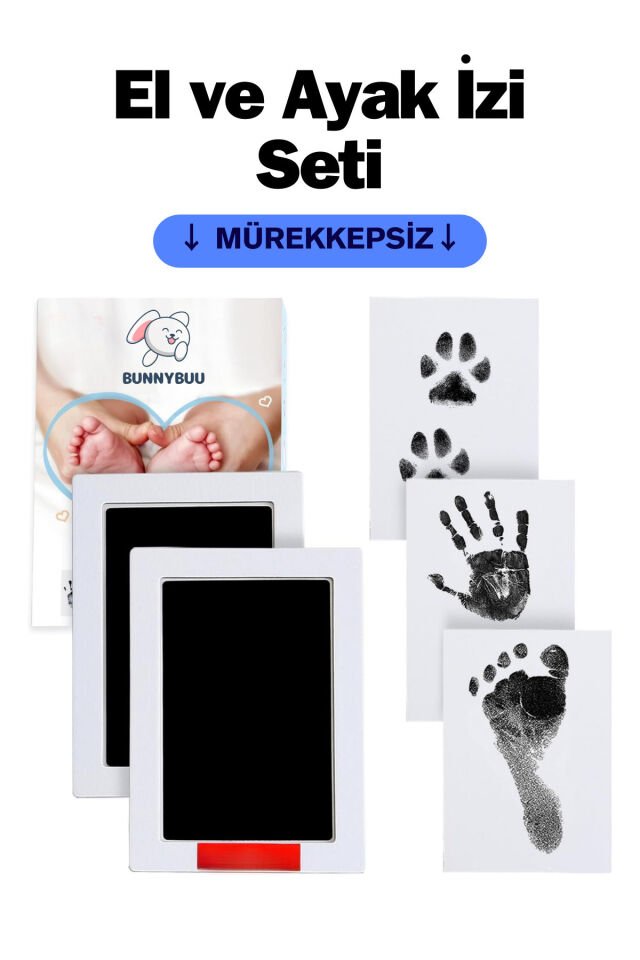 Bebek El Veya Ayak İzi Seti - Toksik Olmayan Mürekkepsiz Baskı Kiti - Yenidoğan Uyumlu