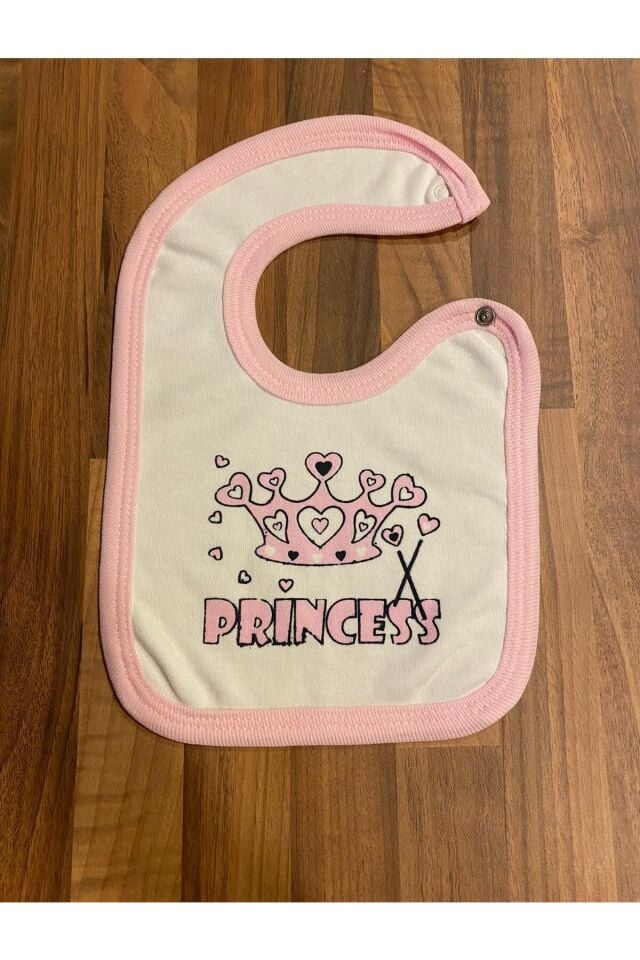 Princess Yazılı Nakışlı Kız Bebek Mama Önlüğü