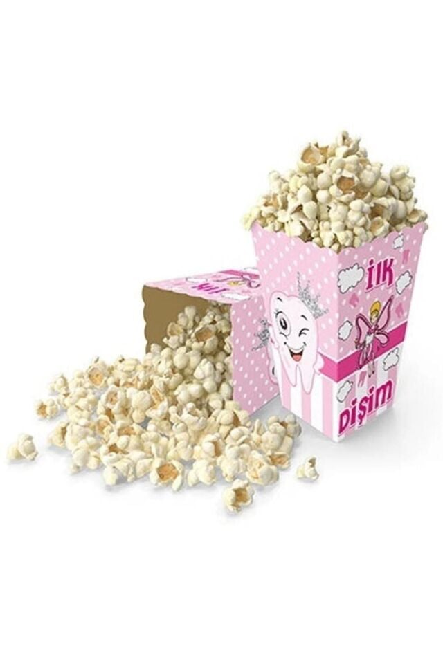 İlk Dişim Dişim Çıktı Diş Buğdayı Teması Partisi 8li Karton Mısır Kutusu Pembe Renk İlk Diş Konsepti