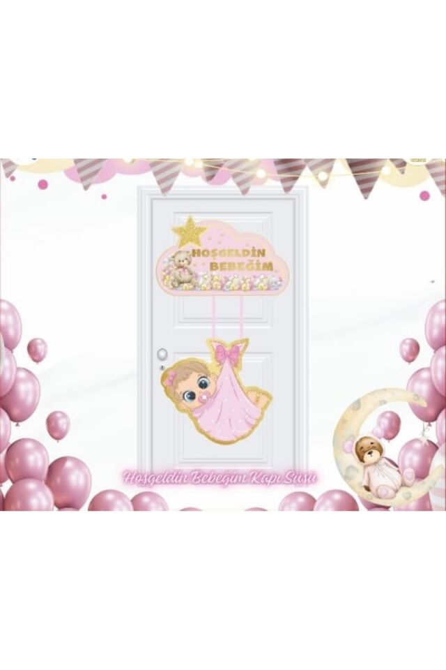 Hoşgeldin Bebeğim kalın karton Kapı süsü PEMBE GOLD