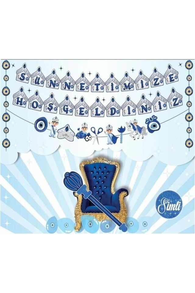 Sünnetimize Hoşgeldiniz Nazar Boncuk Sünnet Çocuğu Figürlü 3 Parça Set Banner Yazı