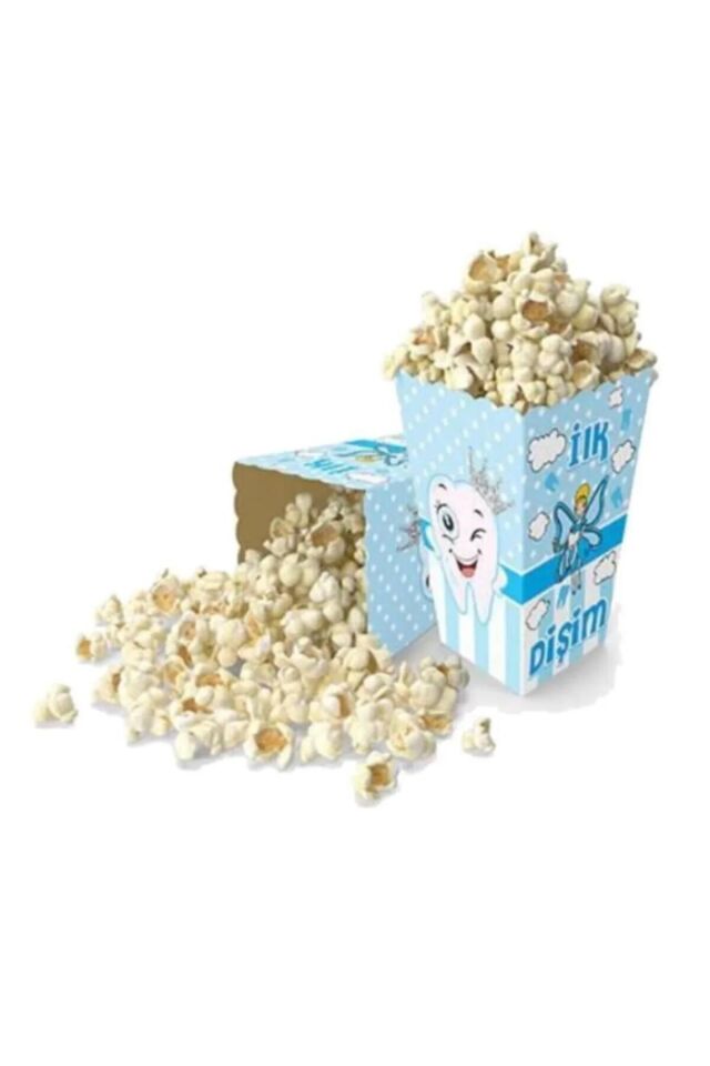 İlk Dişim Dişim Çıktı Diş Buğdayı Teması Partisi 8li Karton Mısır Kutusu Mavi Renk İlk Diş Konsepti