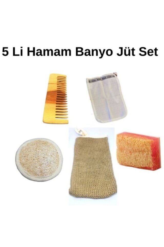 Doğal Keten Vücut Lifi,ahşap Tarak,kabak Lifi Gül Sabunu,kabak Yüz Lifi,kese 5li Banyo Hamam Seti