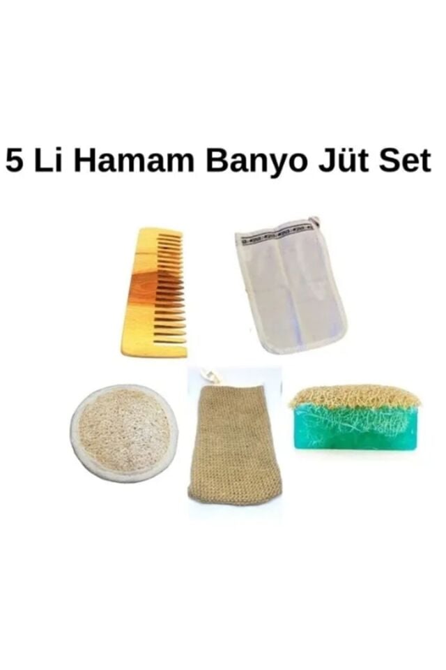 Doğal Keten Vücut Lifi,ahşap Tarak,kabak Lifi Okyanus Sabunu,kabak Yüz Lifi,kese 5li Banyo Hamam Set