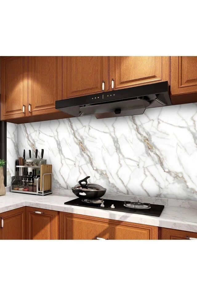 Mermer Desenli Beyaz Folyo Kaplama 5 Metre Tezgah Dolap Mutfak Kağıdı Yapışkanlı