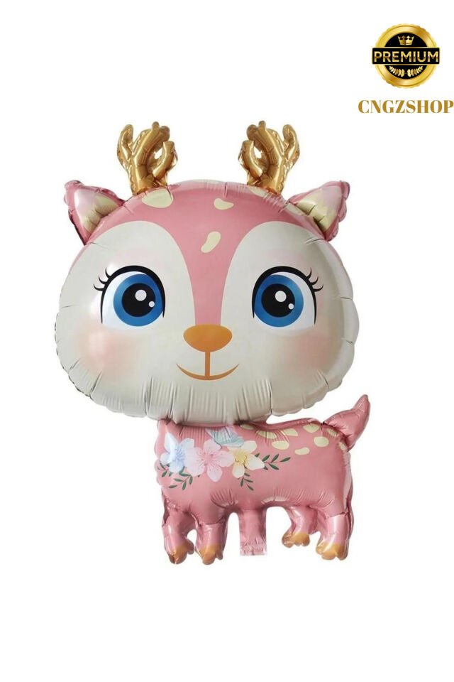 Özel Günler İçin Çiçek Desenli Pembe Sevimli Geyik Figürü Folyo Balon