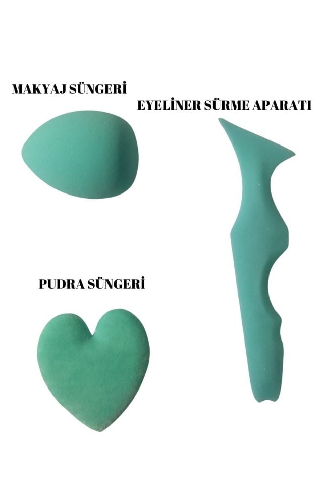 cilt bakım seti pudra fondöten süngeri ve eyeliner çekme aparatı seti