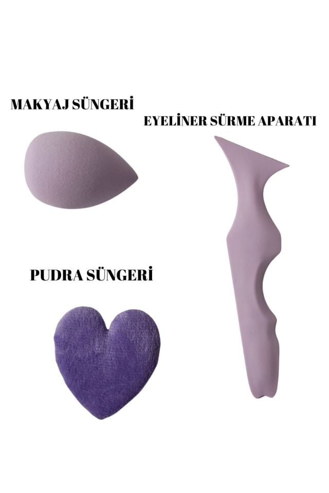 cilt bakım seti pudra fondöten süngeri ve eyeliner çekme aparatı seti