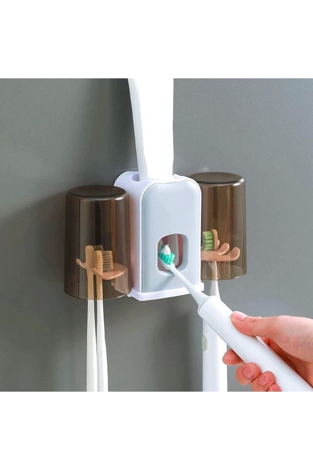 Duvara Monte ( Yapışkanlı)  2'li Diş Fırçası ve Diş Macunu Sıkacağı