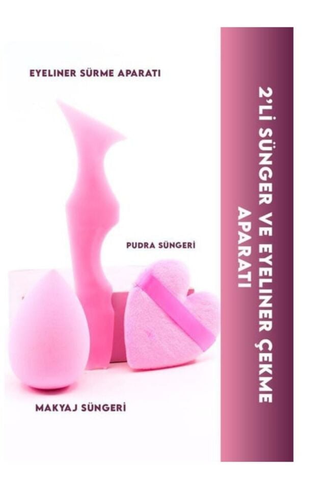 cilt bakım seti pudra fondöten süngeri ve eyeliner çekme aparatı seti