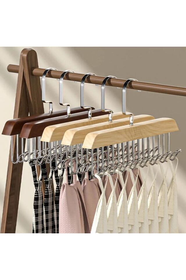 Çok Fonksiyonlu Ahşap 8 Kancalı Sütyen Eşarp Kravat Kemer Çanta Askısı 1 Adet