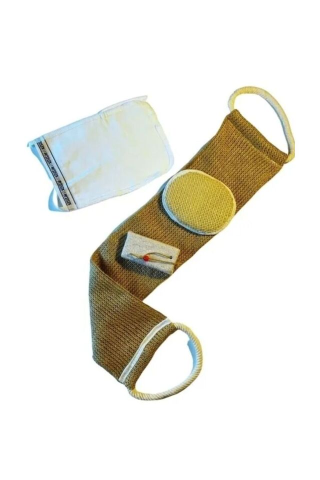 Doğal Keten Sırt Lifi, Doğal Yüz Lifi, Kesecim Kese Ve Topuk Taşı 4'lü Banyo Hamam Seti