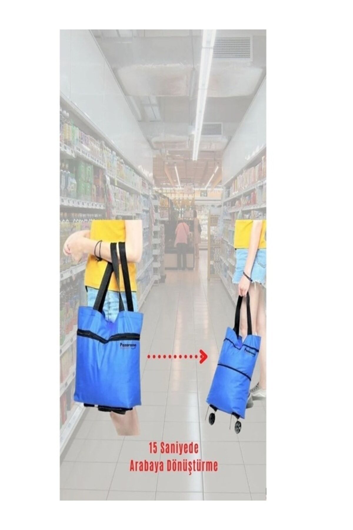 Pratik Katlanabilir Tekerlekli Çarşı Pazar Market Alışveriş Arabası Çantası Lacivert,taşıma Kolay