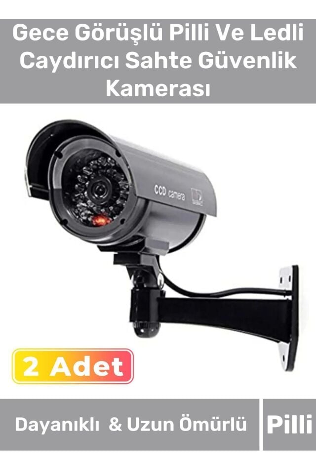 Lüks Ev Apartman Bahçe İş Yeri Gece Görüşlü Pilli Ledli Caydırıcı Oyuncak Güvenlik Kamerası 2'li Set