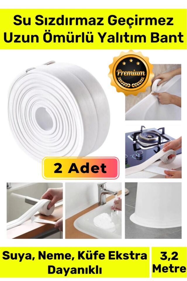Duş Pvc Lavabo Küvet Tezgah Banyo Mutfak Pencere 3,2 Mt 2 Adet Su Sızdırmaz Geçirmez Yalıtım Bant