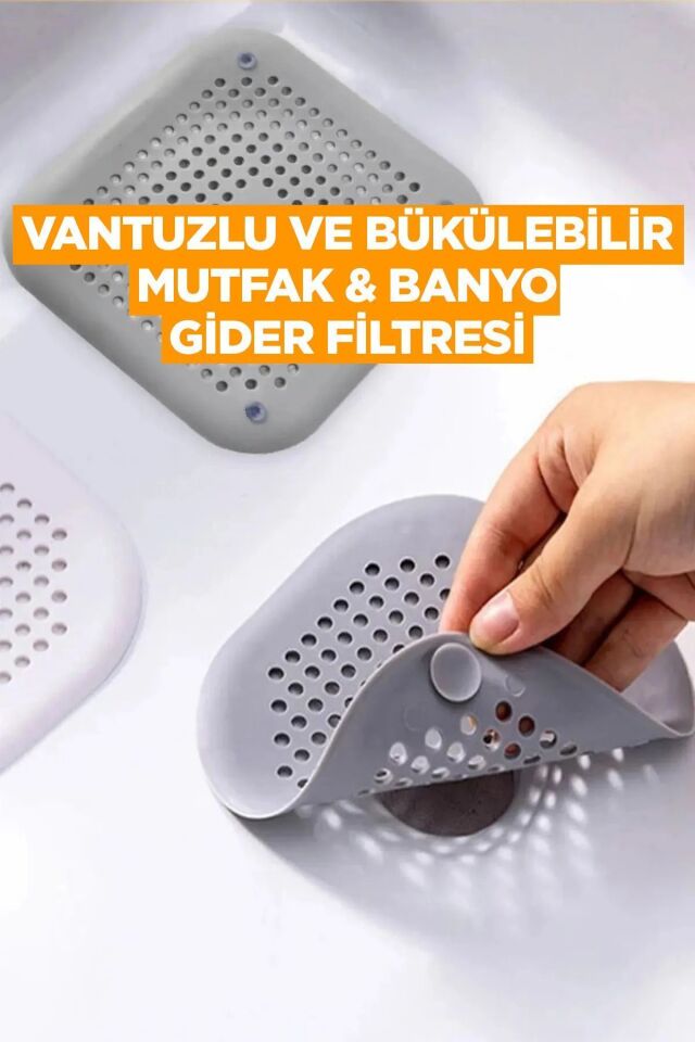 Lavabo ve Küvet Gider Filtresi Plastik Bükülebilir Süzgeç Vantuzlu 1 Adet