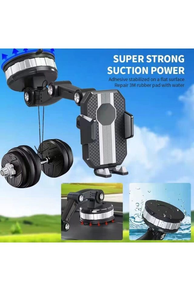 Araç içi Telefon Tutucu Ayarlanabilir Uzayablen Karbon Görünümlü Vantuzlu Cam ve Torpido için Uygun