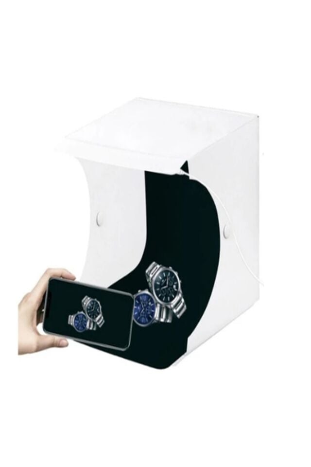 Çift Led Işıklı Ürün Fotoğraf Çekim Çadırı Katlanabilir Resim Fotoğraf Çekme Kutusu 4 Adet Arka Fon