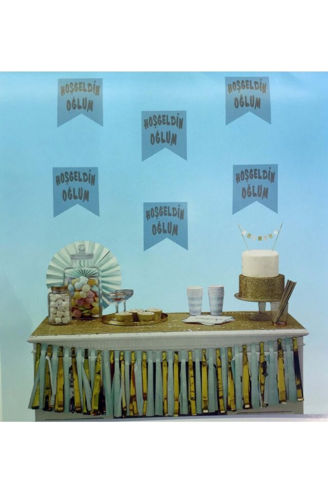 Hoşgeldin Oğlum Yazılı Flama Mavi Renk 2.2 Metre