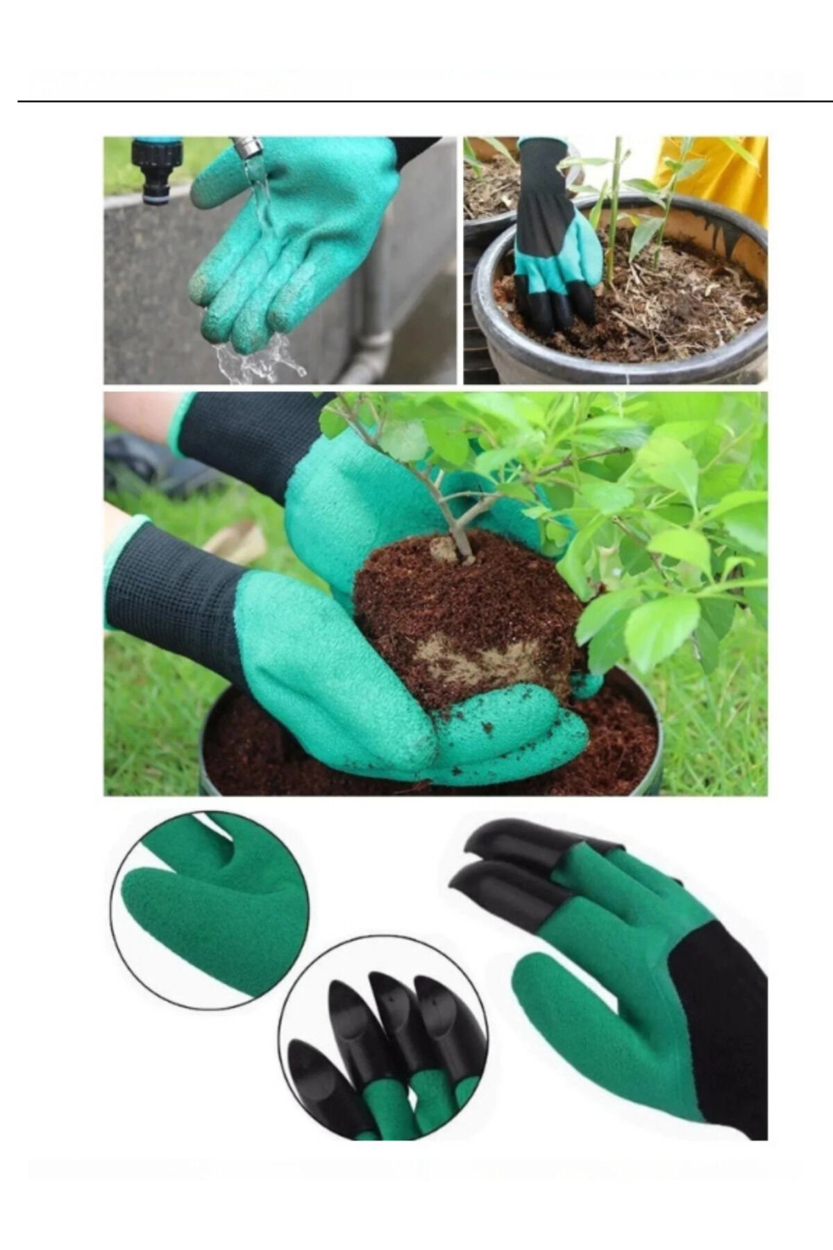 Toprak Kazma Ekme Için Korumalı Bahçivan Eldiveni Ve Silikon Parmak Koruyucu Bıçak Eldiven