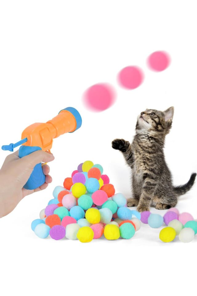 Peluş Top Atan İnteraktif Kedi Oyuncağı Stres Atma Tabancası AL4299