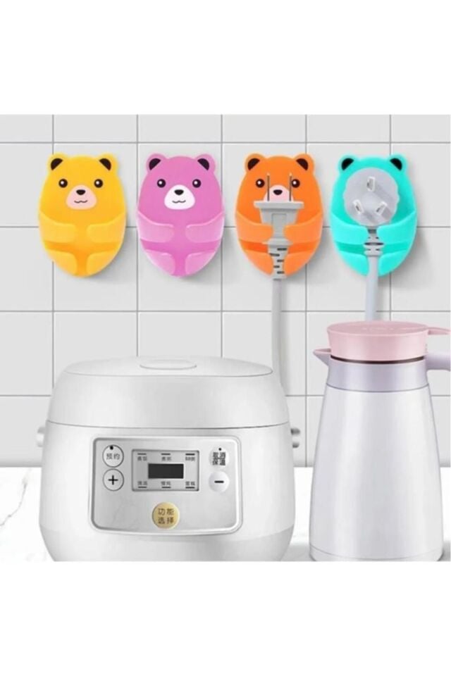 4 Adet Ayıcık Desenli Çok Amaçlı Fiş Tutucu Kablo Toparlayıcı Düzenleyici