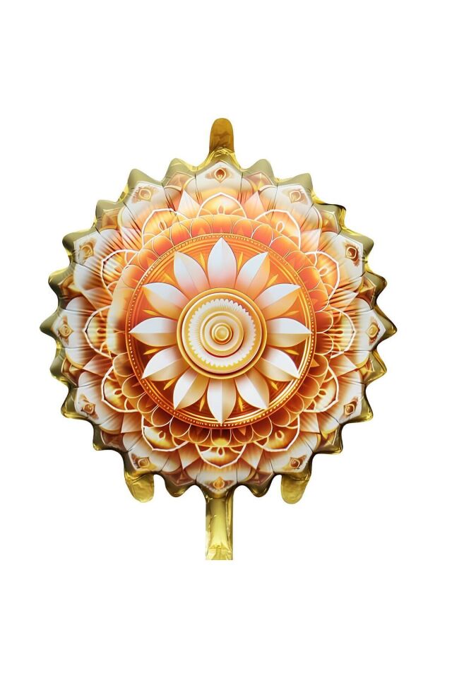 Ramazan Motifli Sarı 18 İnc Yuvarlak Folyo Balon 49,5*51,5 - Hoşgeldin Ramazan Süsleri - Ramazan