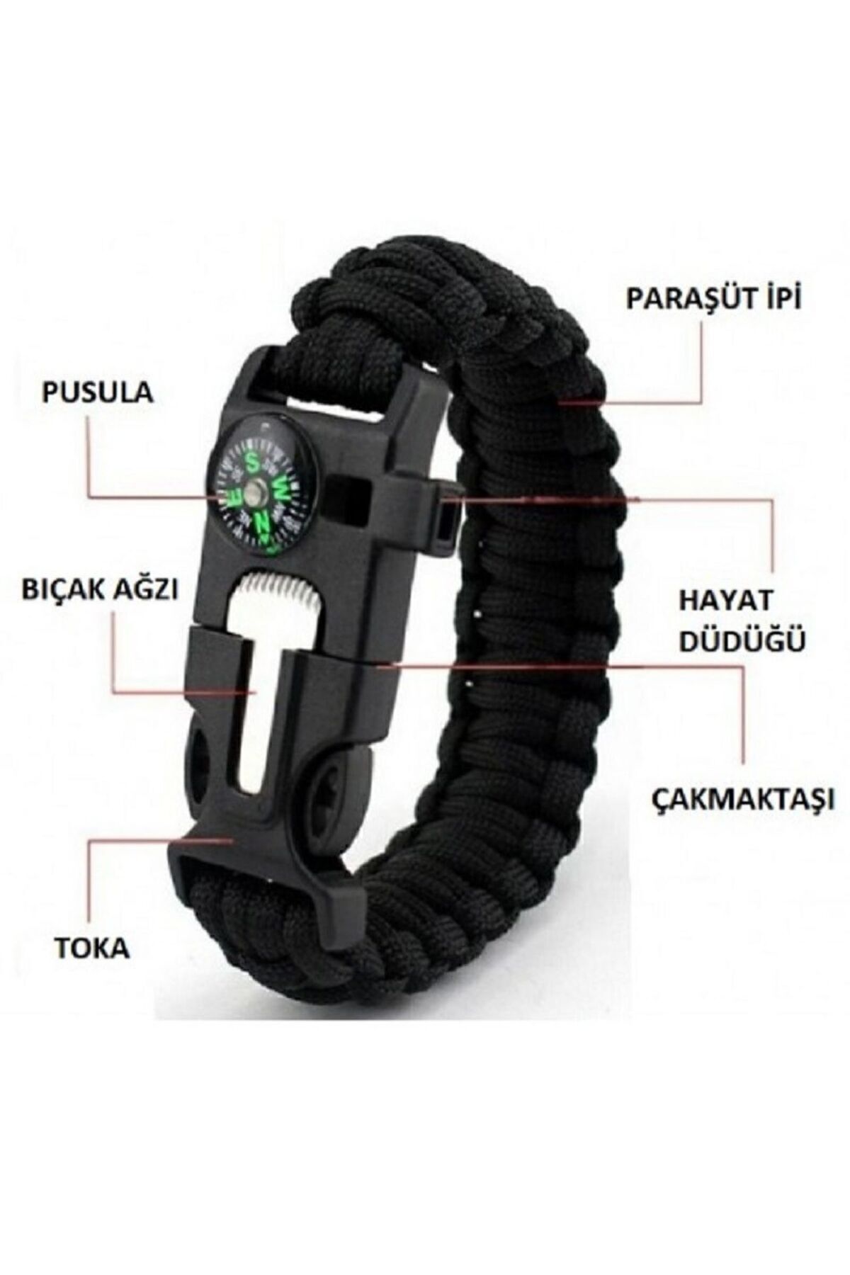 Paracord Pusulalı Survival Hayatta Kalma Kamp Bilekliği Ateş Başlatıcı Outdoor Gaddar Bileklik