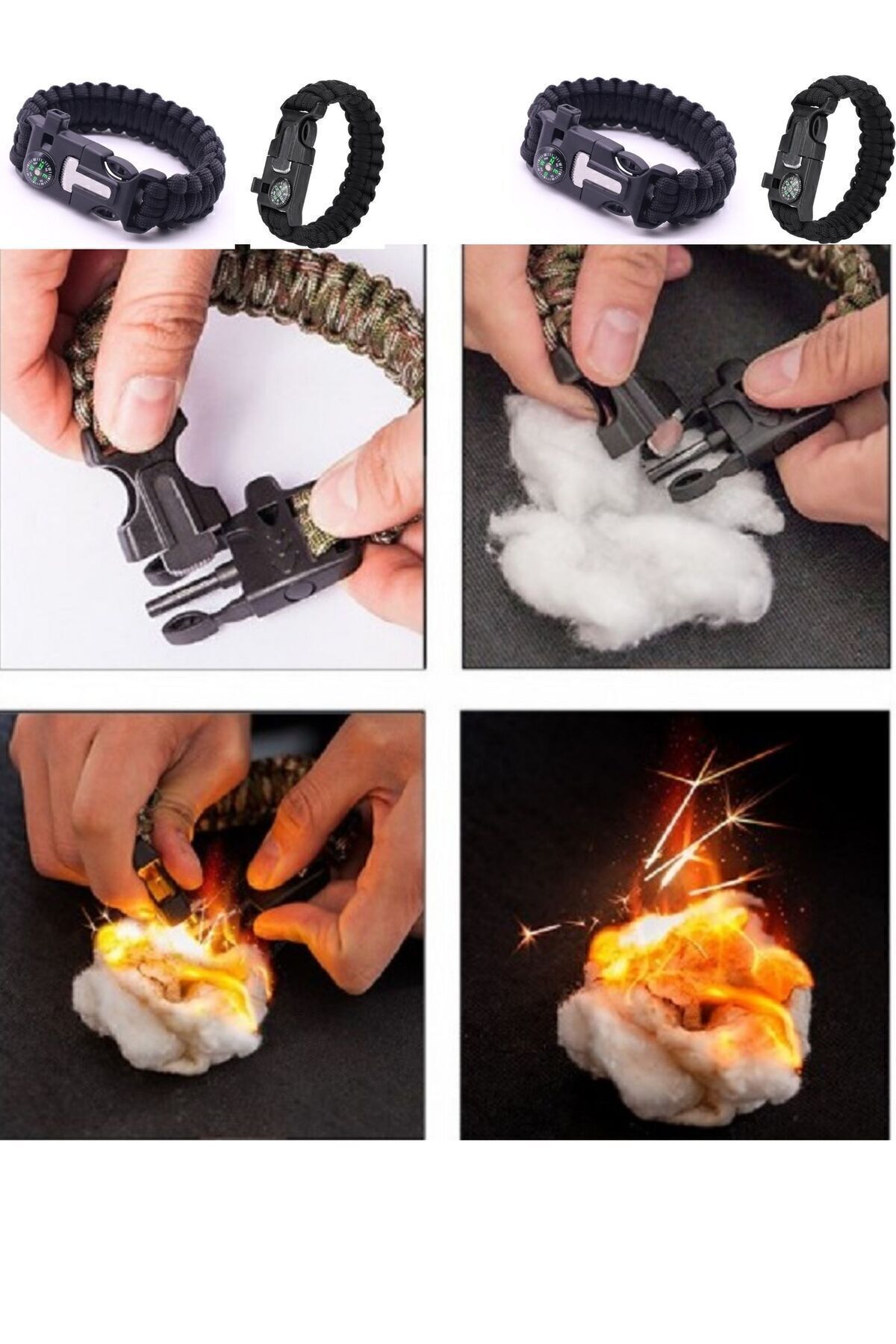 Paracord Pusulalı Survival Hayatta Kalma Kamp Bilekliği Ateş Başlatıcı Outdoor Gaddar Bileklik