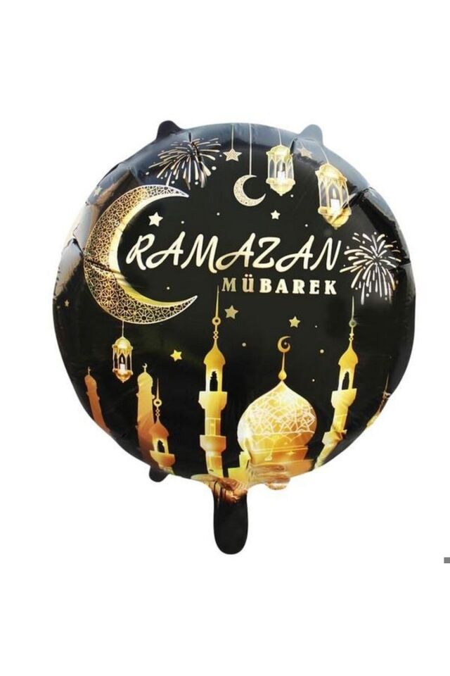 YUVARLAK RAMAZAN MUBAREK SİYAH FOLYO BALON
