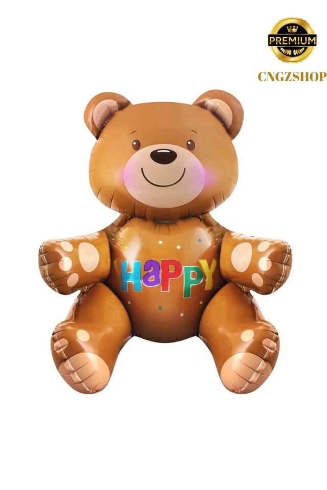 Özel Kutlamalar İçin Happy Yazılı Oturan Ayı Folyo Balon Seti