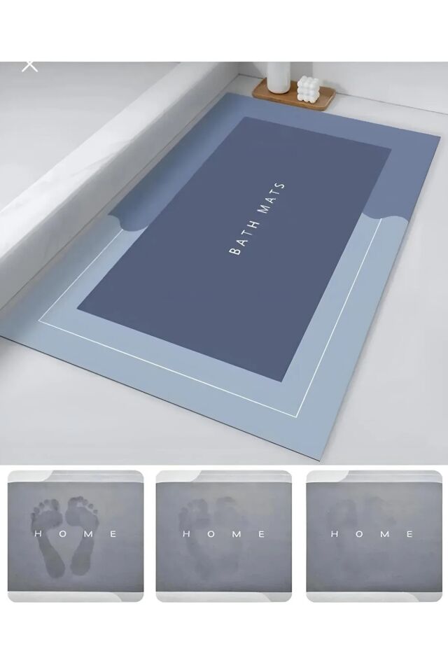 Sihirli Su Emici Banyo Paspası Kaymaz Tabanlı Abdest Paspası Kare 3,5 Mm 40x60