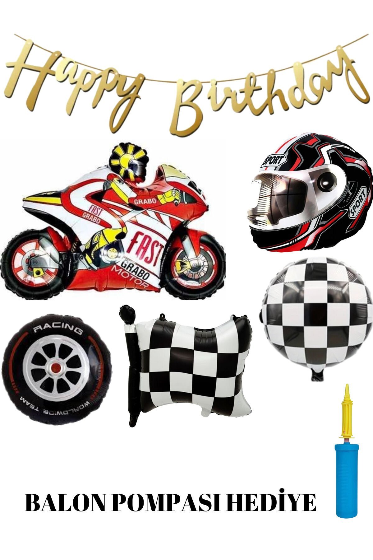 Motorcu Konsept Motorsiklet Motor Folyo Balon Doğum Günü Seti Balon Pompası Hediye