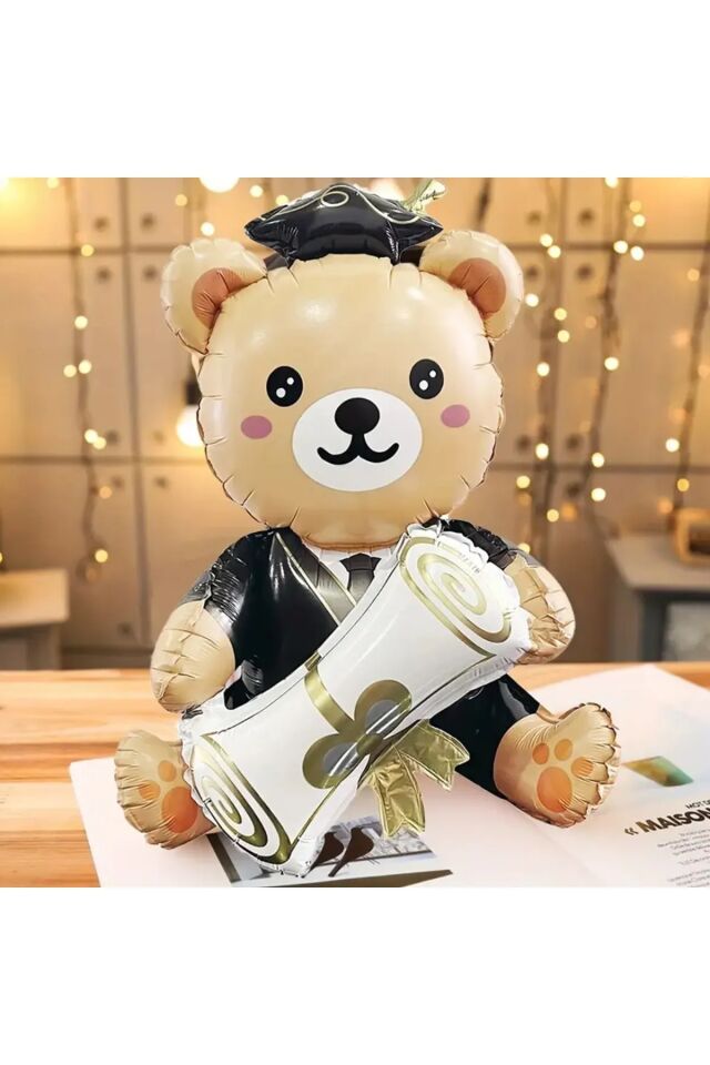 DİBLOMALI MEZUNİYET OTURAN AYI  FOLYO BALONU