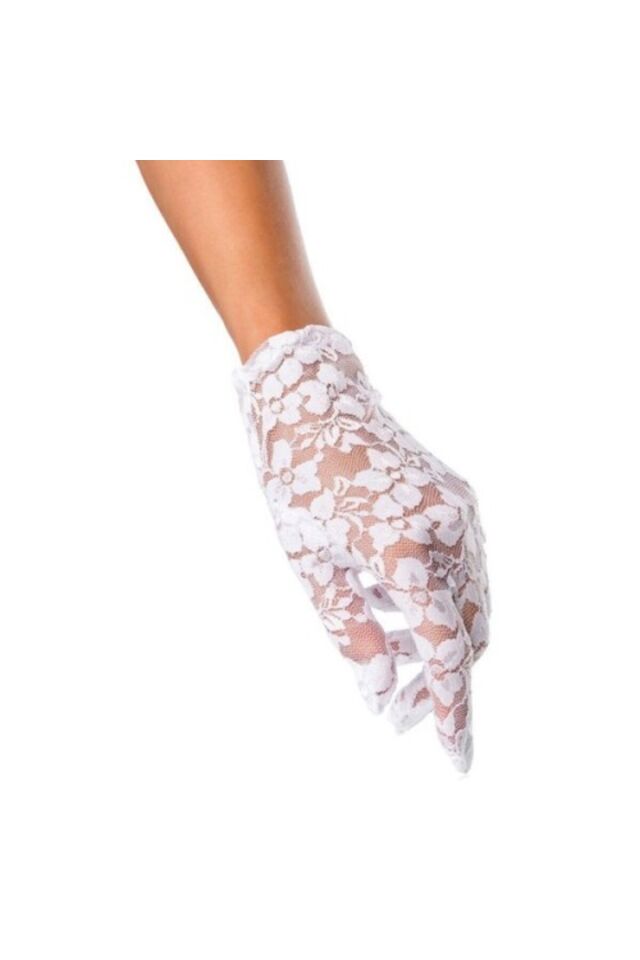 CLZ192 Dantelli Beyaz Gece Eldiveni