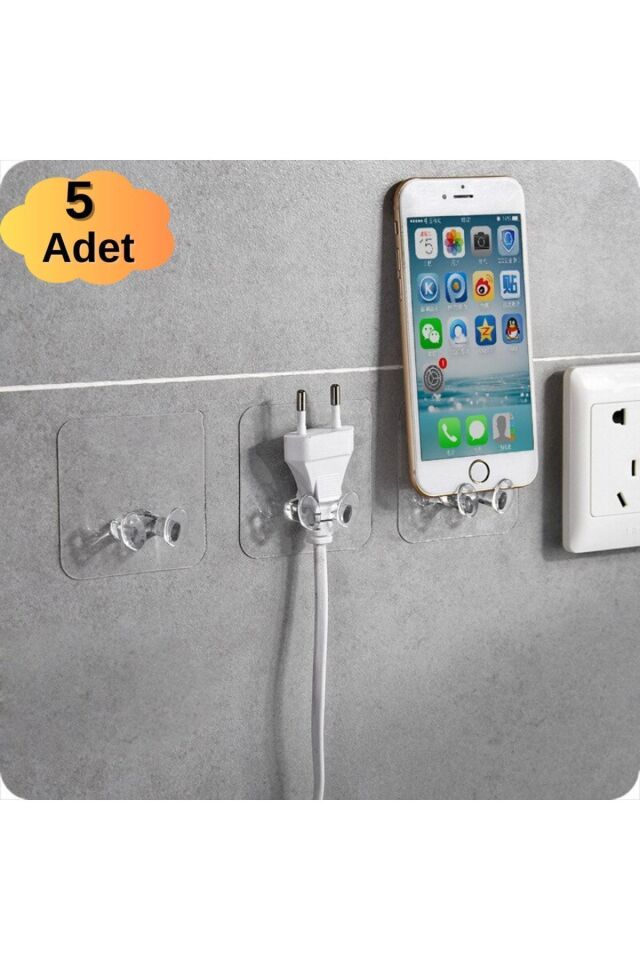 Kendinde Yapışkanlı Şeffaf Kablo Tutucu Diş Fırçası Askısı 5 Adet
