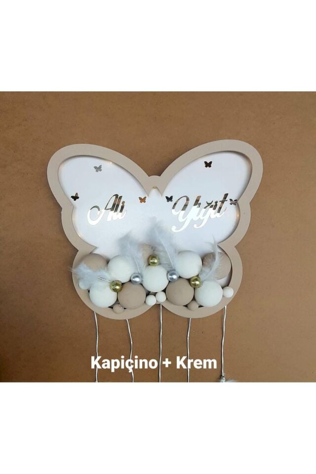 Kişiye Özel İsim Yazılı El Işi Led Işıklı Kelebek Tasarımlı Bebek Odası Hastane Ev Kapı Süsü