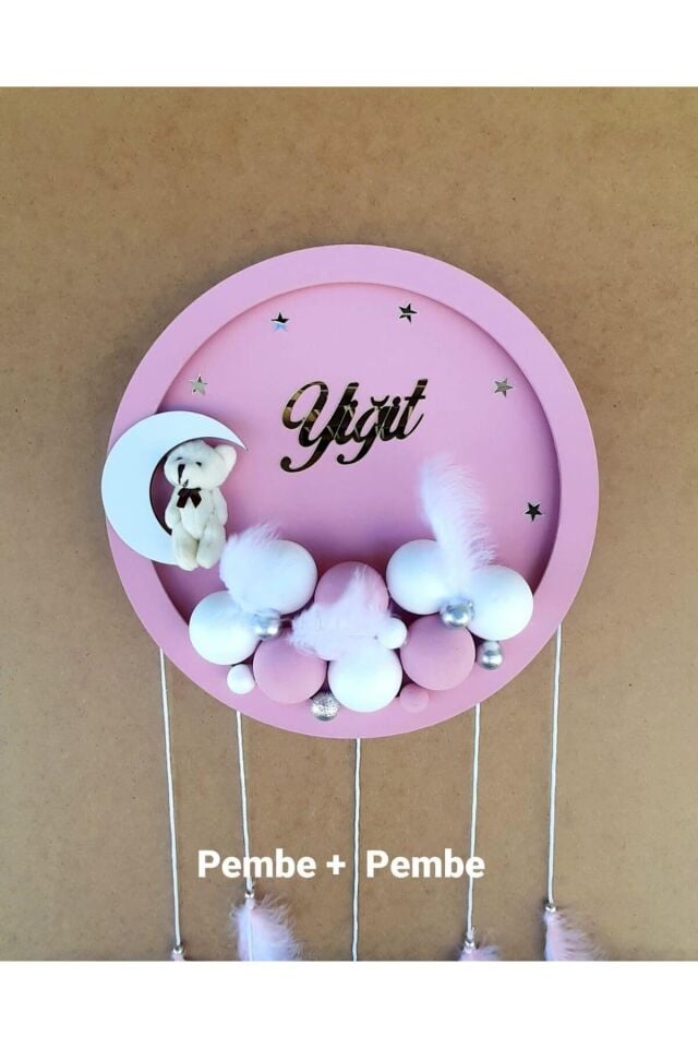 Kişiye Özel İsim Yazılı El Işi Led Işıklı Yuvarlak Daire Tasarımlı Bebek Odası Hastane Ev Kapı Süsü