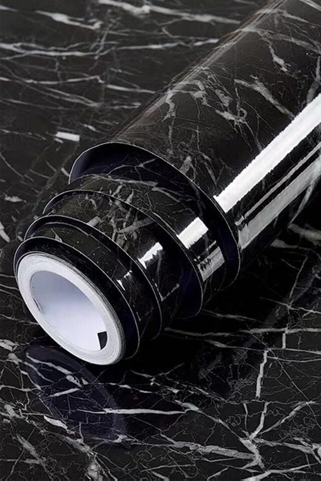 Siyah Mermer Desenli Kaplama Kağıdı Folyo Tezgah Masa Raf tezgah Arası 5 metre