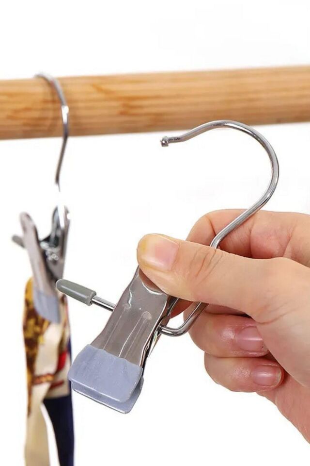 4'Lü Askı Paslanmaz Çelik Pantolon,Şal,Atkı,Bere, Eşarp, Çanta Askısı Mandallı Askılık