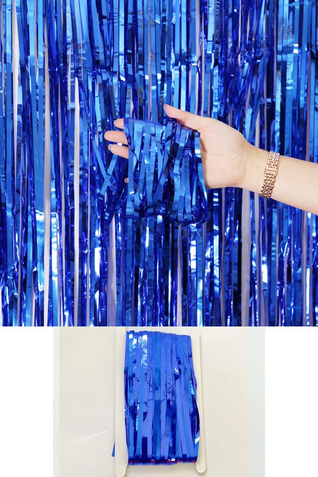 Metalize Arka Fon Kapı Perdesi Mavi 100x200 cm