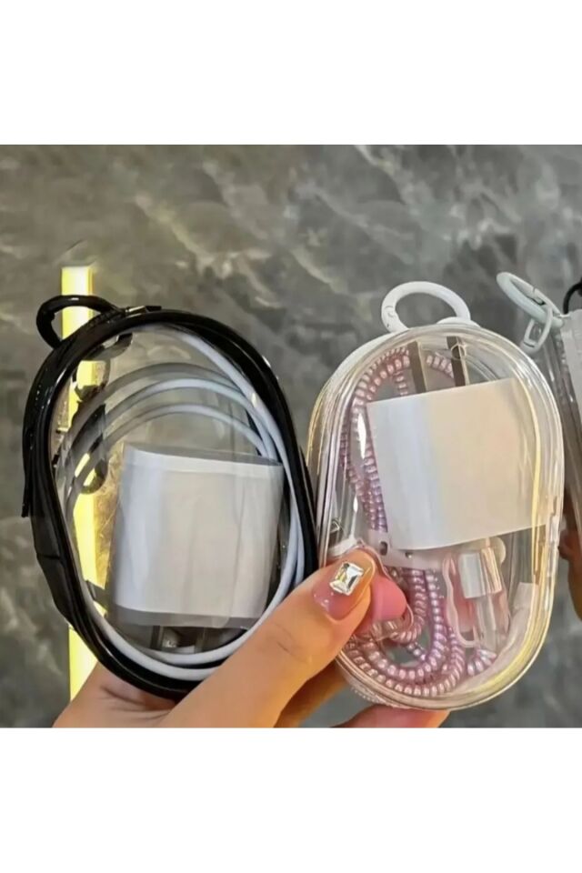 Şarj aleti düzenleyici şarj aleti kulaklık taşıma çantası mini şeffaf çanta