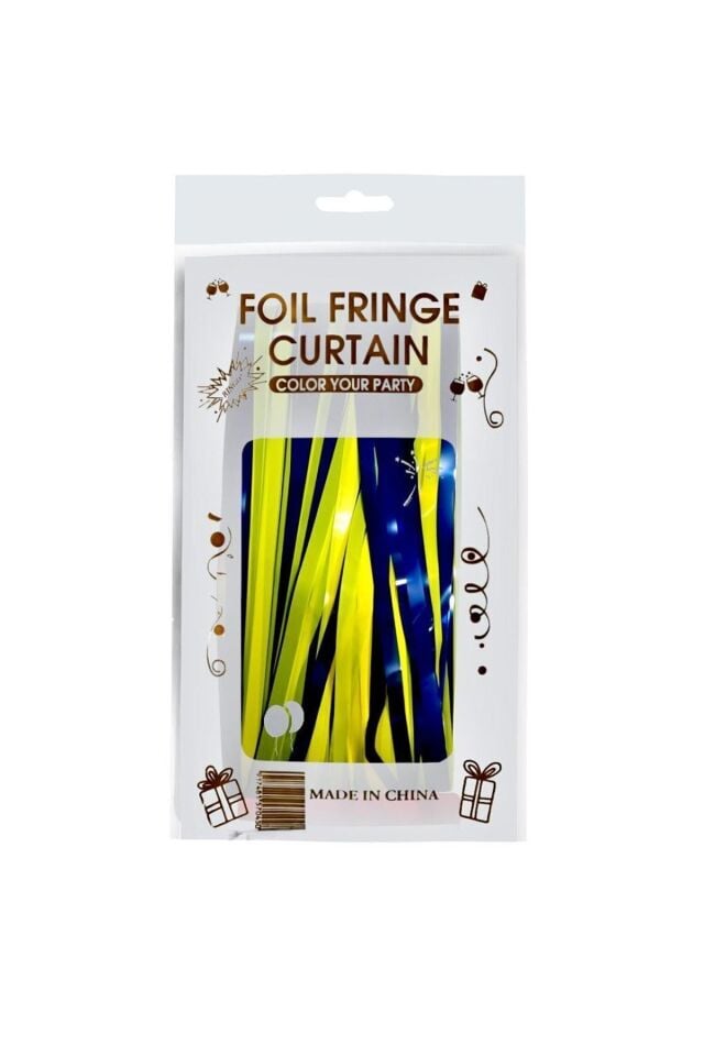 Sarı Lacivert Parlak Arka Fon Kapı Perdesi Püskülü 100x200 Cm Doğum Günü