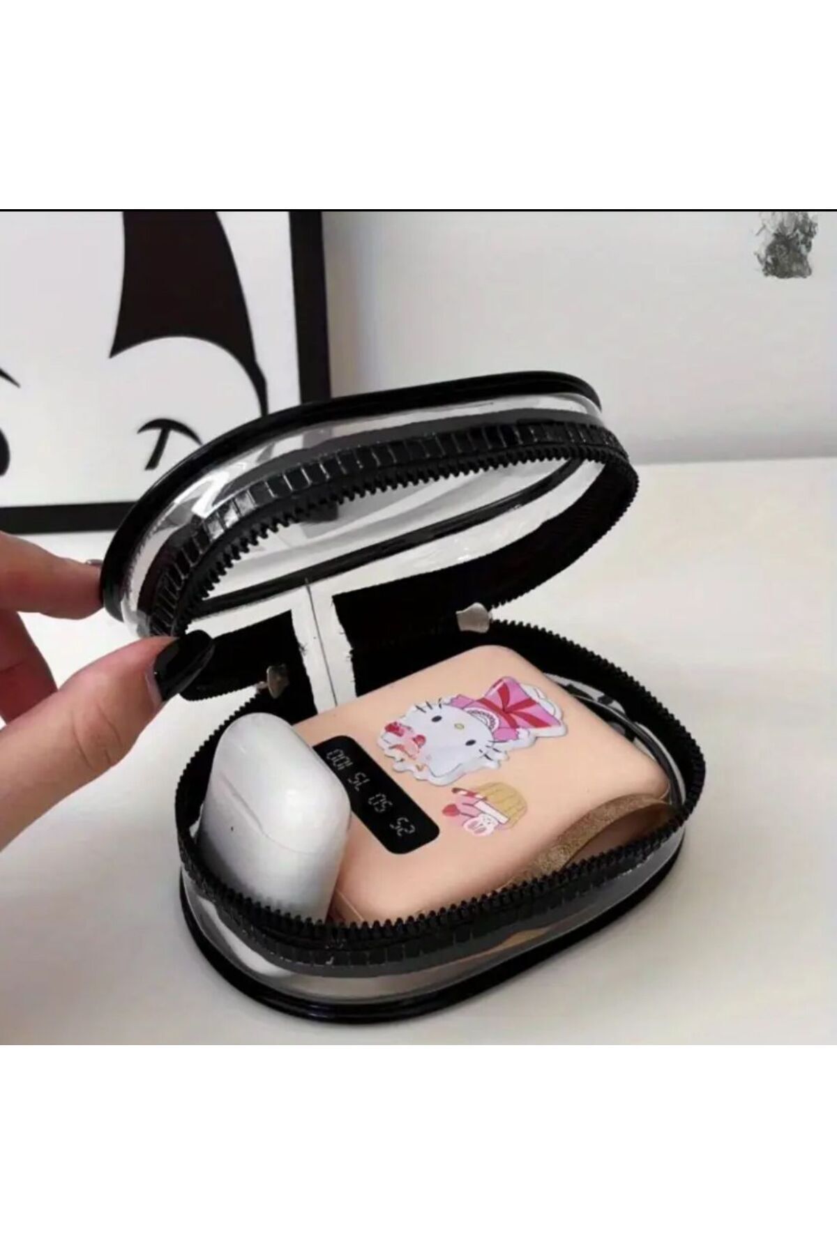 Şeffaf Mini Çanta Fermuarlı -siyah- Klipsli Kulaklık Şarj Anahtar Düzenleyici Yılbaşı Hediyelik