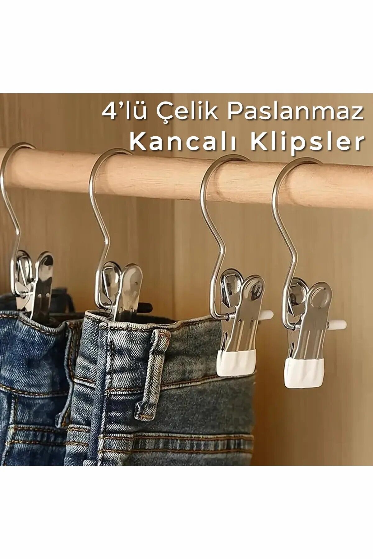 4'lü Çelik Paslanmaz Kancalı Klipleri Mandallı Kanca Çok Renkli